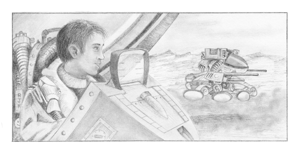 Pilot looking out cockpit at comrade's vehicle