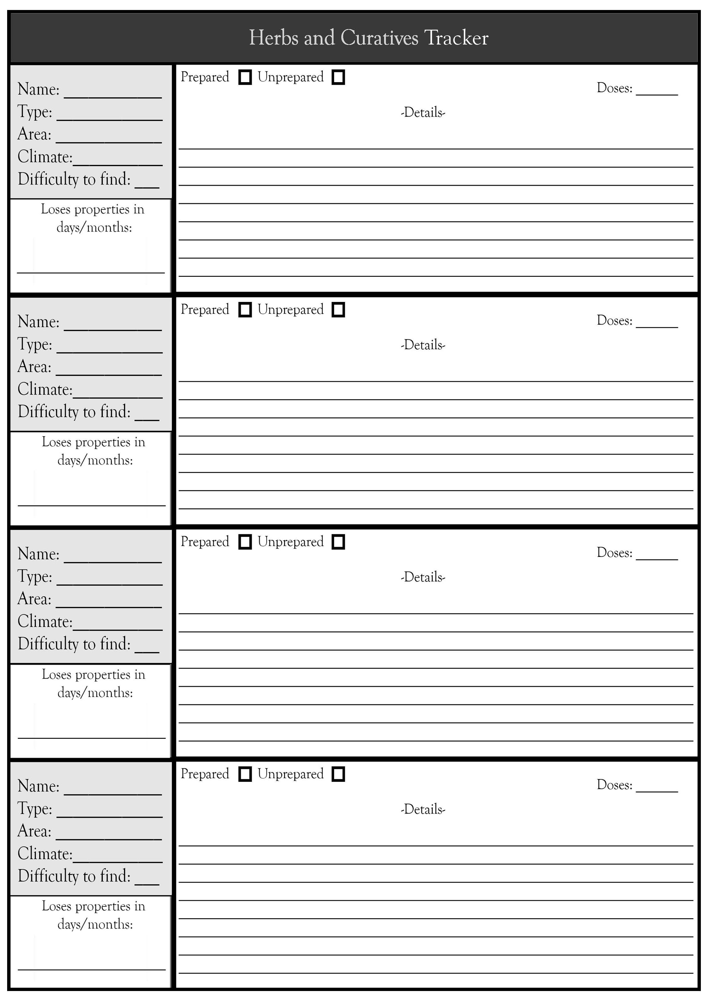 Herbs and Curatives Tracker